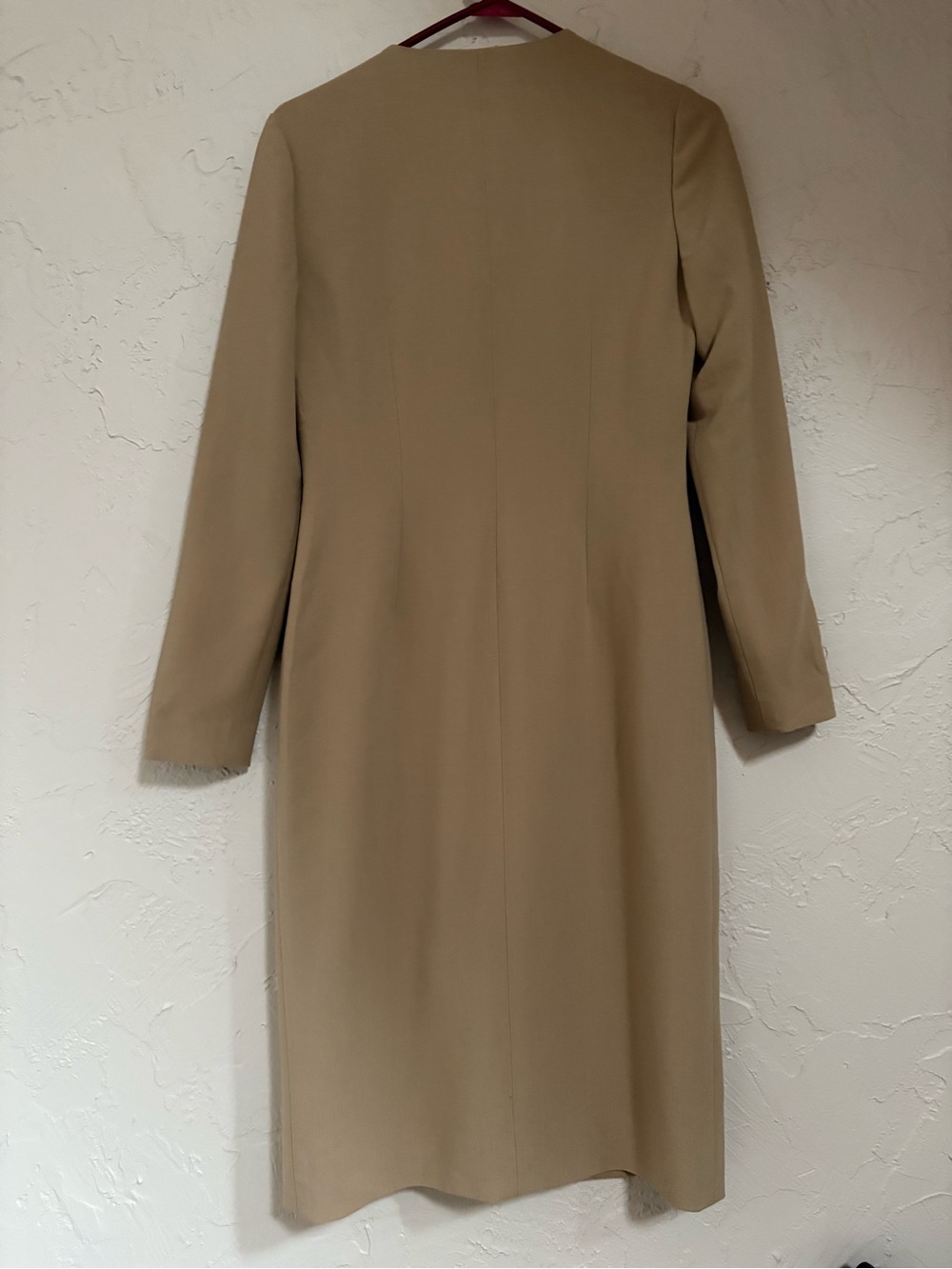 Ralph Lauren Purple Label Beige Midi Dress with Brown Trim Zipper + Buckle - Picture 5 of 6